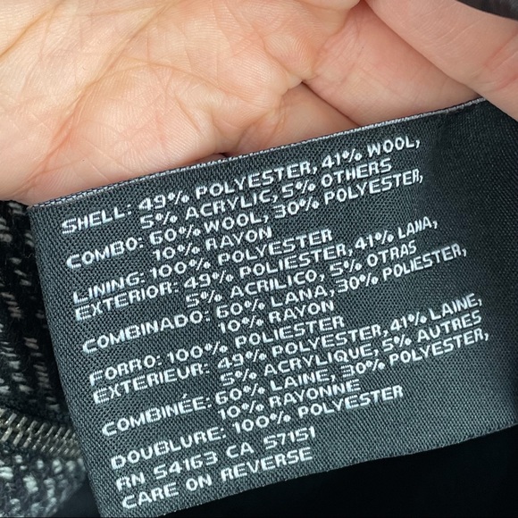 Guess Wool Blend Tweed Moto Zip Pleated Midi Pea Coat Retro Y2K Black Grey M - Picture 8 of 8